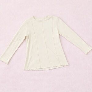 Zara Girls Size 10 Cream Ribbed Long Sleeve Top | Soft Stretch Basic